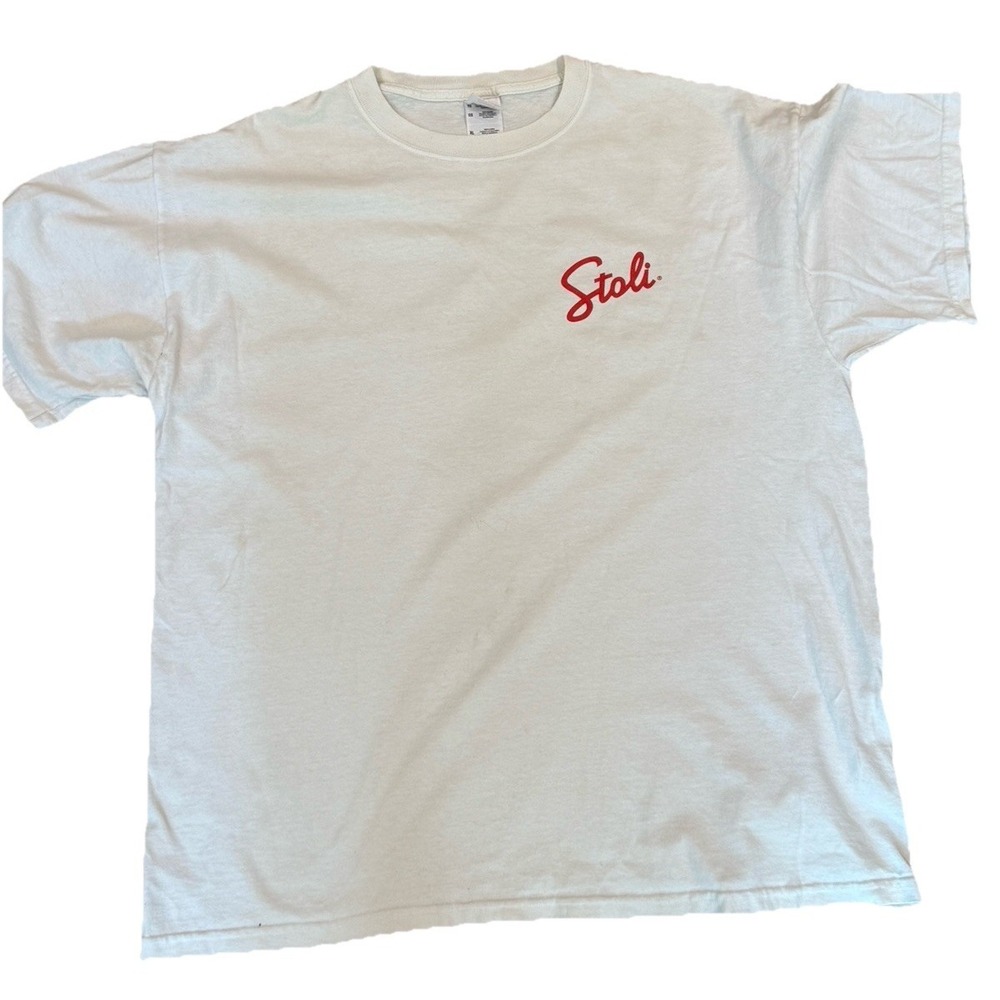 Vtg 2000s Stoli Vodka Promo T Shirt Mens XL White Red Script Fruit of the Loom